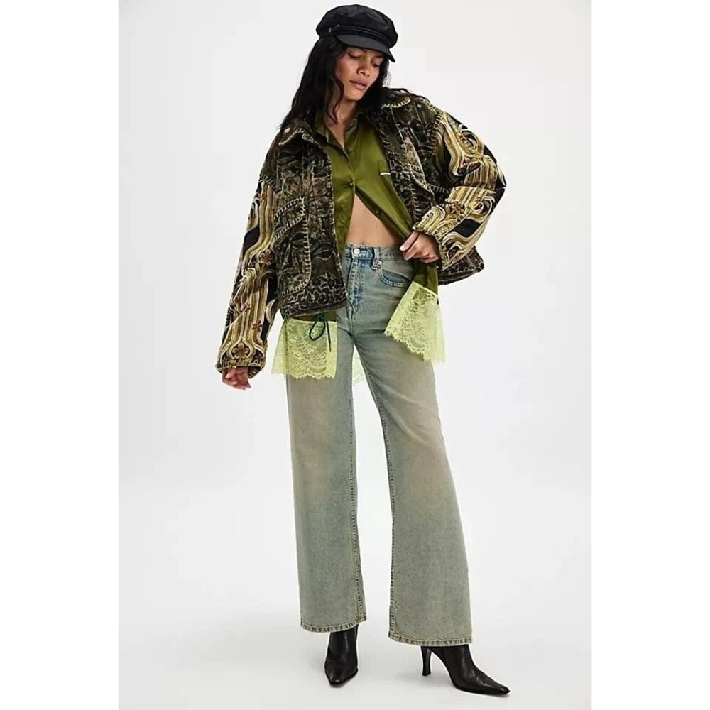 Free People Giving Joy Jacket Top Oversized Mixed Print Buttondown S New 285670
